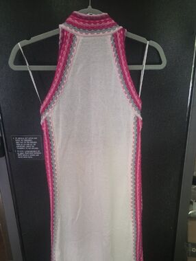 Fate Sleeveless Knit Maxi Dress in White with Pink and Light Blue Trim